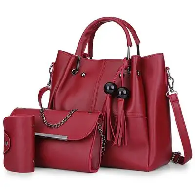 

3pcs PU Leather Tassel Handbag Women Shoulder Crossbody Bag Card Holder
