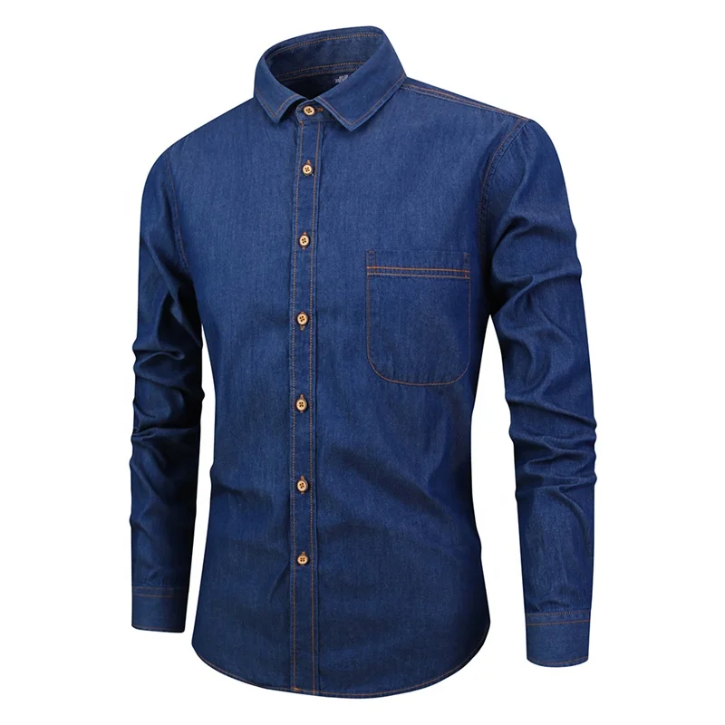 

All-cotton japanese casual shirt pure cotton slimming denim men's shirt