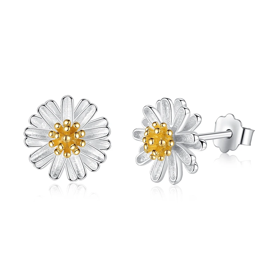 

100% 925 Sterling Silver Earrings Unique Chrysanthemum Daisy Flower Small Stud Earrings for Women Daily Party Jewelry