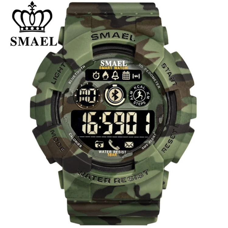 SMAEL 8013 Smart Bluetooth Watch Men Pedometer Stopwatch Military Digital Watches Army Camouflage LED Sport Wrist Watch
