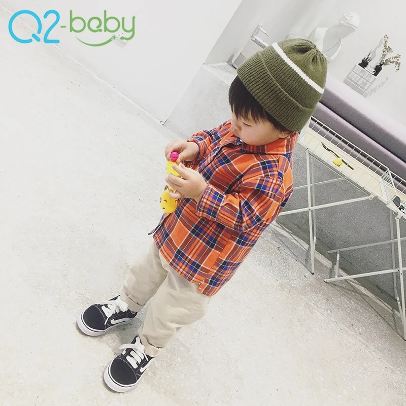 
New casual infant plaid shirt cotton blouse baby boy plaid shirt 2316 