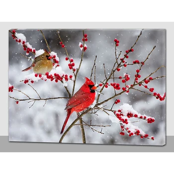 Christmas Decoration Wall Art Oil Painting On Canvas Winter Red Bird ...