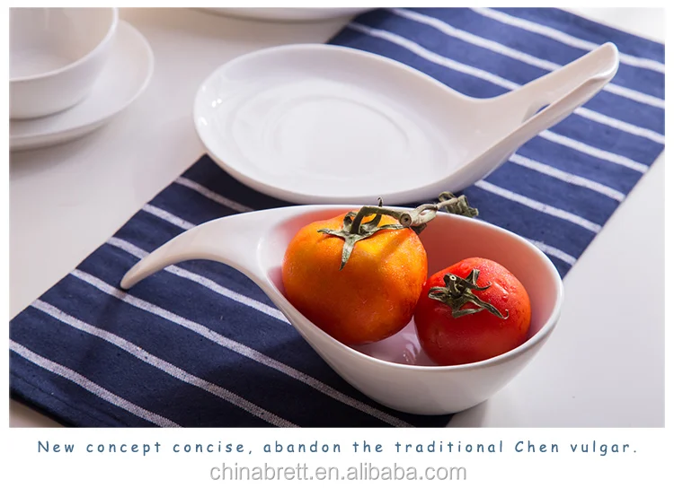 Unique Ceramic Stackable Double Spoon Soup Bowls For Buffet