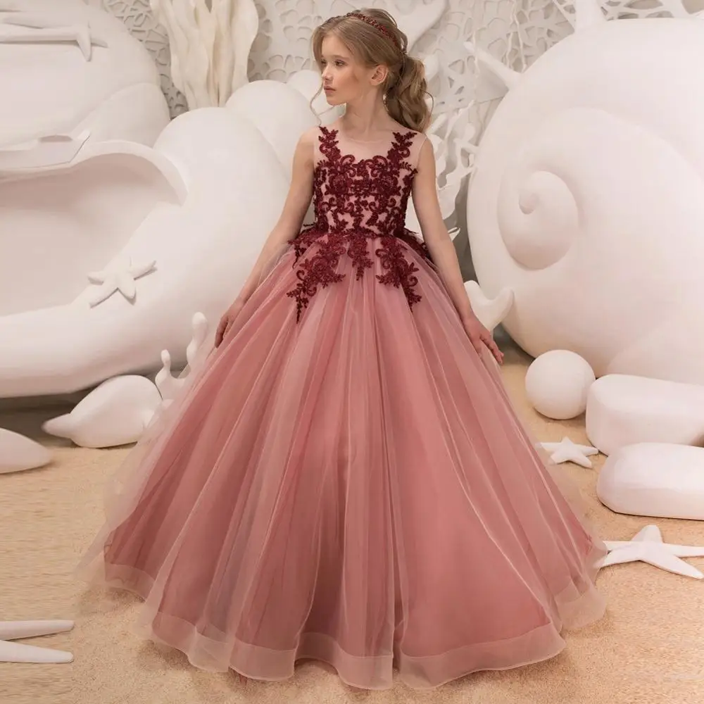 

S34720W Girls ball gown latest flower girls dresses patterns fancy kids wedding dress, Red