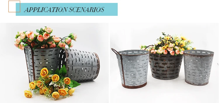 Florist Flower Buckets Rustic Garden Pots Decoration Planter Metal Olive Wholesale Pot Florist Flower Buckets Rustic Garden Pots Decoration Planter Metal Olive Wholesale Pot