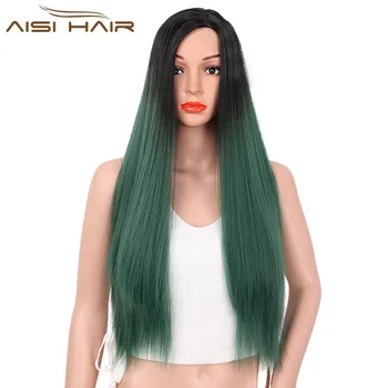 Aisi Hair Hot Selling Long Ombre Green Wigs Wholesale Silky