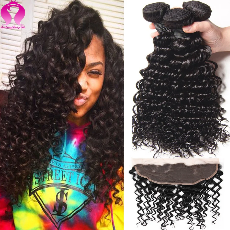 Ali Brazilian Virgin Hair Lace Frontal Closure With Bundles Deep Wave With Closure Meches Bresilienne Lots