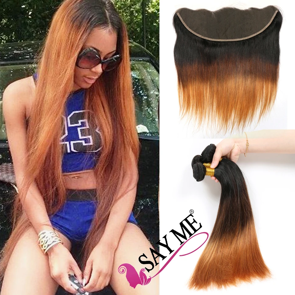 

8A Aliexpress Ombre Blonde 1b 4 30 Peruvian Straight Hair Weave 3 Bundles With Lace Frontal Closure
