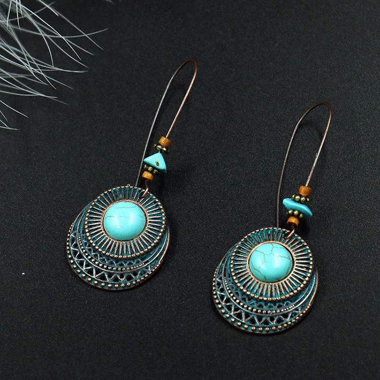 

Retro Vintage Turquoise Dangle Earring Simple Korea Trendy Round Drop Earring For Wholesale (KDR024), Same as the picture