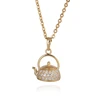 Junjiang ZN0084 newest design gold plated 3D pot shaped pendant micro pave cubic zirconia three-D pot necklace