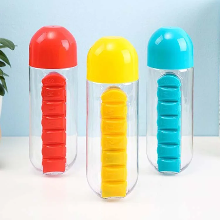 

Wholesale Multi-function Custom Hot organizer Water Bottle With Pill Box 7 Days, Pink,bule,green,yellow