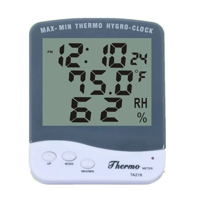 

Hydroponics temperature meter Humidity Grow Room Max Min Digital Wall Mounted Clock Hygrometer Indoor Thermometer, White