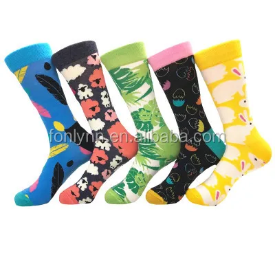 Men's Fun Dress Socks Colorful Funny Novelty Crew Socks Pack Art Socks