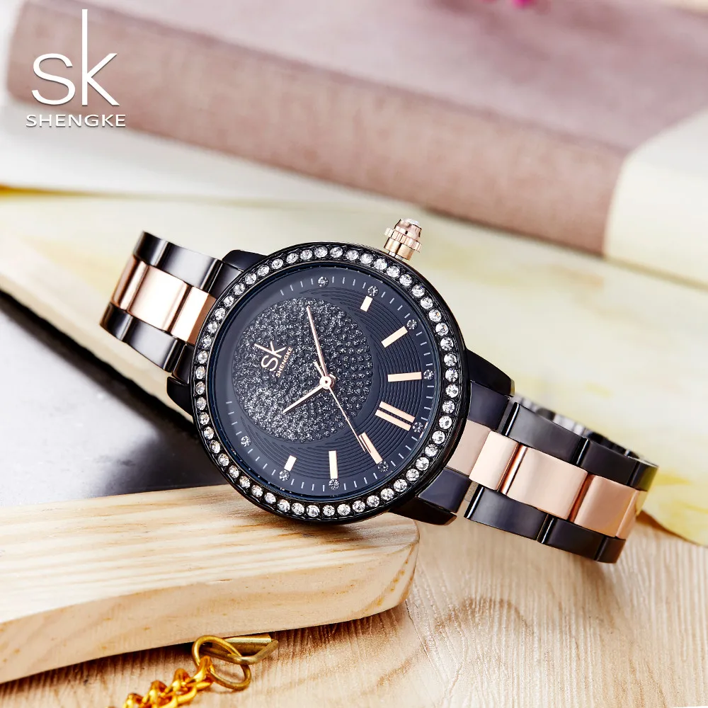 
Shengke Top Brand Luxury Crystal Ladies Quartz Wrist Watches Reloj Mujer Women Stainless Steel Watch Female Relogio Femino 2019 