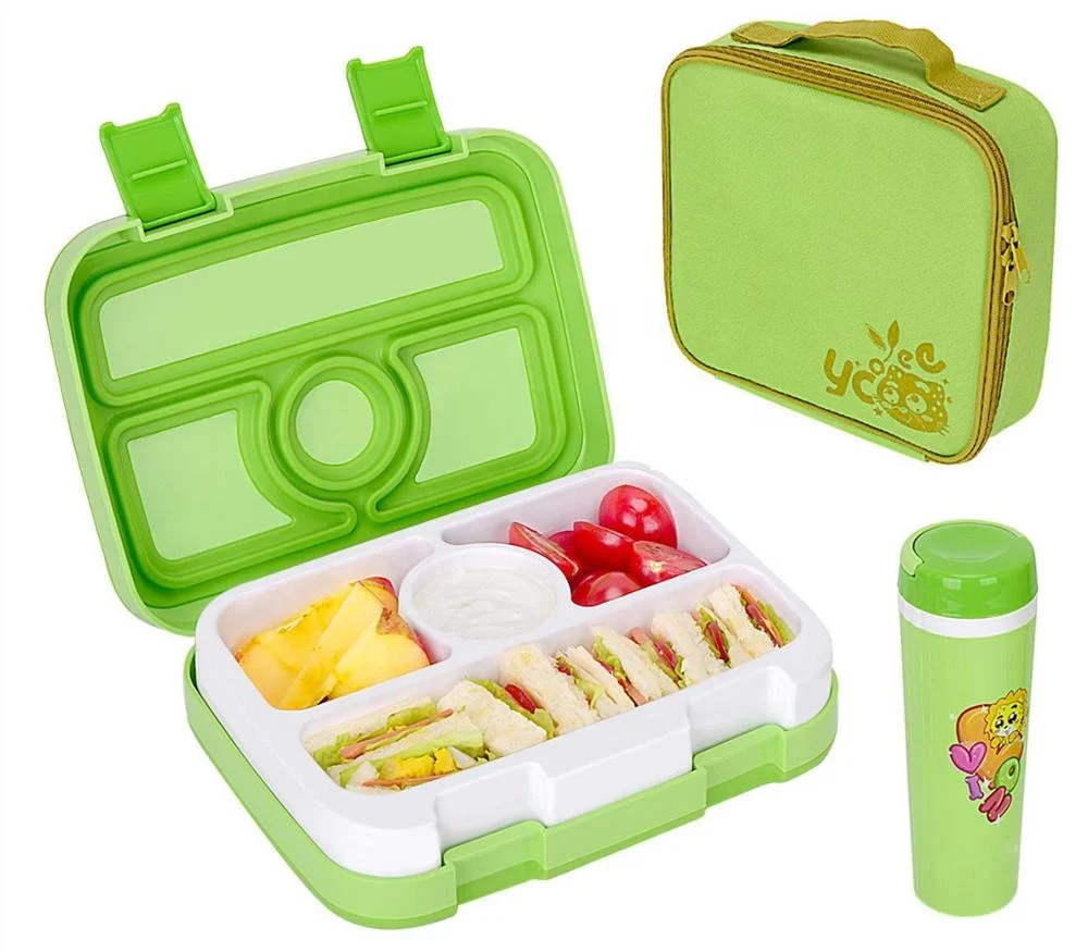 

LULA 800ml Plastic Easy Open Lunch Box Lunch Four Compartments Leakproof Bento Box with Water Bottle 350ml and Bag