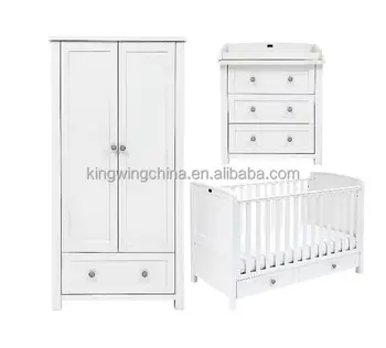 3 Piece Kids White Bedroom Furniture Set Baby Cot Bed Chest Of