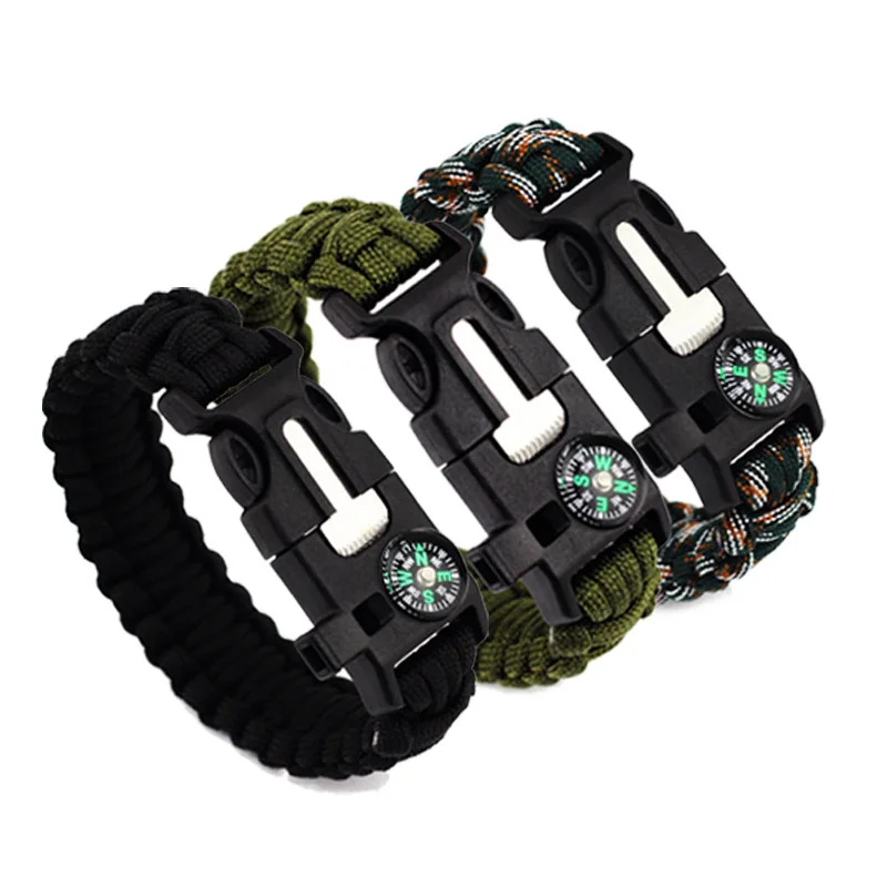 

Outdoor Survival 550 cord Paracord Bracelet With Compass Fire Starter And Emergency Whistle, Customized