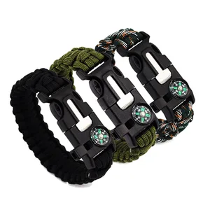 Outdoor Survival 550 cord Paracord Bracelet With Compass Fire Starter And Emergency Whistle