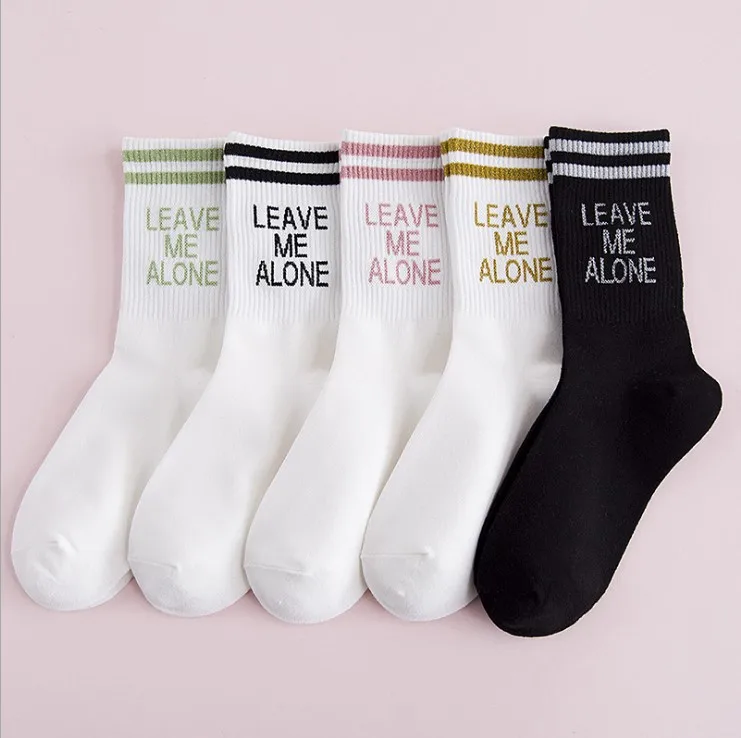

Spring and Summer New Women Socks LEAVE ME ALONE Letter Print Women Girl Cotton Tube Socks, As shown