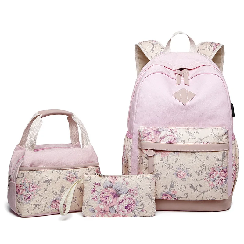 

Cute girl bookbags for school teen girls backpacks with lunch bag set school bag kids backpack USB port bagpack canvas backpack
