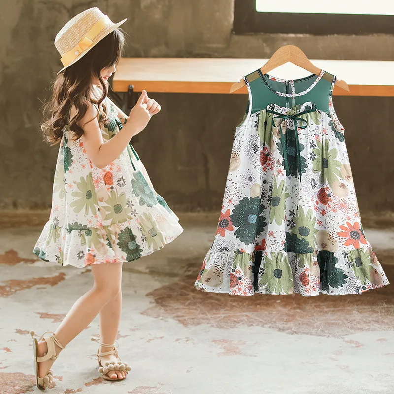 

kids clothing new Summer Girls'Korean Version Flower Screen Dress Children's Lotus Leaf Edge Princess Children's Dress
