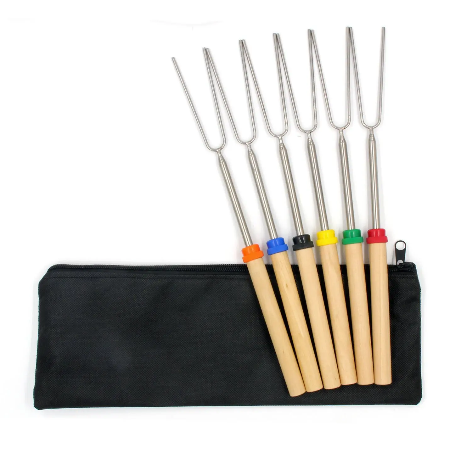 6Pcs Strengthen Marshmallow Roasting Sticks BBQ Skewers for Firepit Hot Dog Maker Camping Grill Bonfire Hotdogs Telescoping Stainless Steel Smores Kit