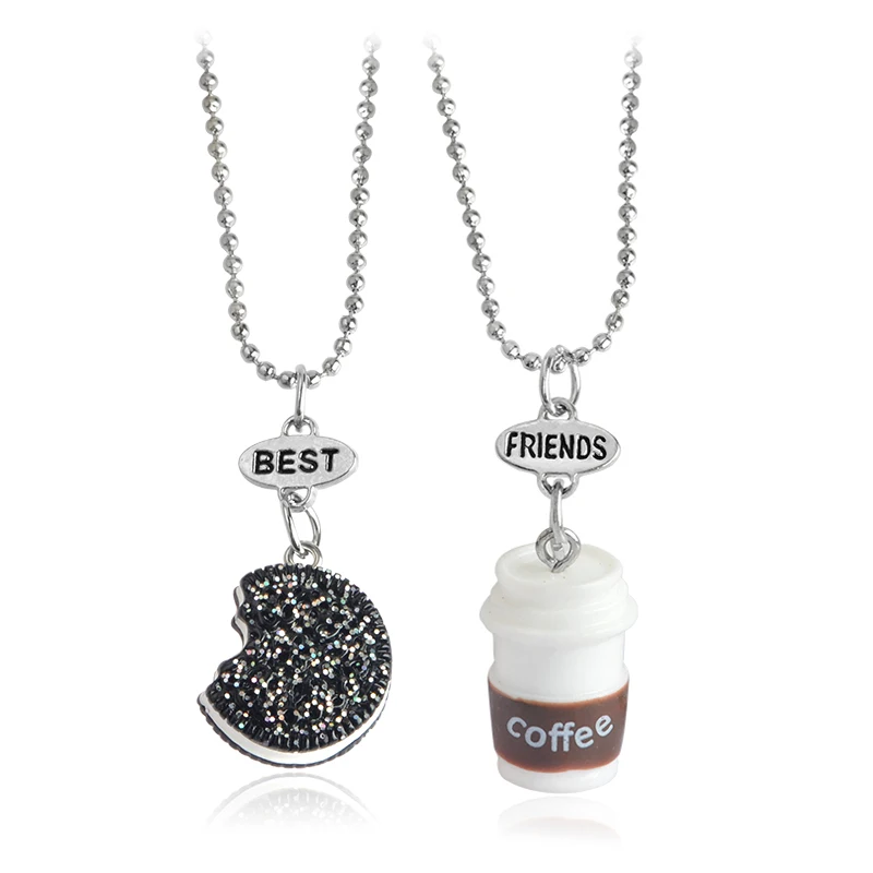 

QIHE 2pcs Best Friends Emulational Chocolate milk biscuits Coffee BFF Friendship Pendant Necklaces, Picture