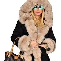 

Fashionable Women Long Faux Fur Coat Raccoon Fur Coat Fur Parka Jacket Women