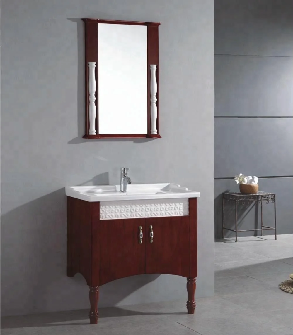 Sanitary Ware Oak Ceramic Base Wash Basin Mirror Cabinet Oak