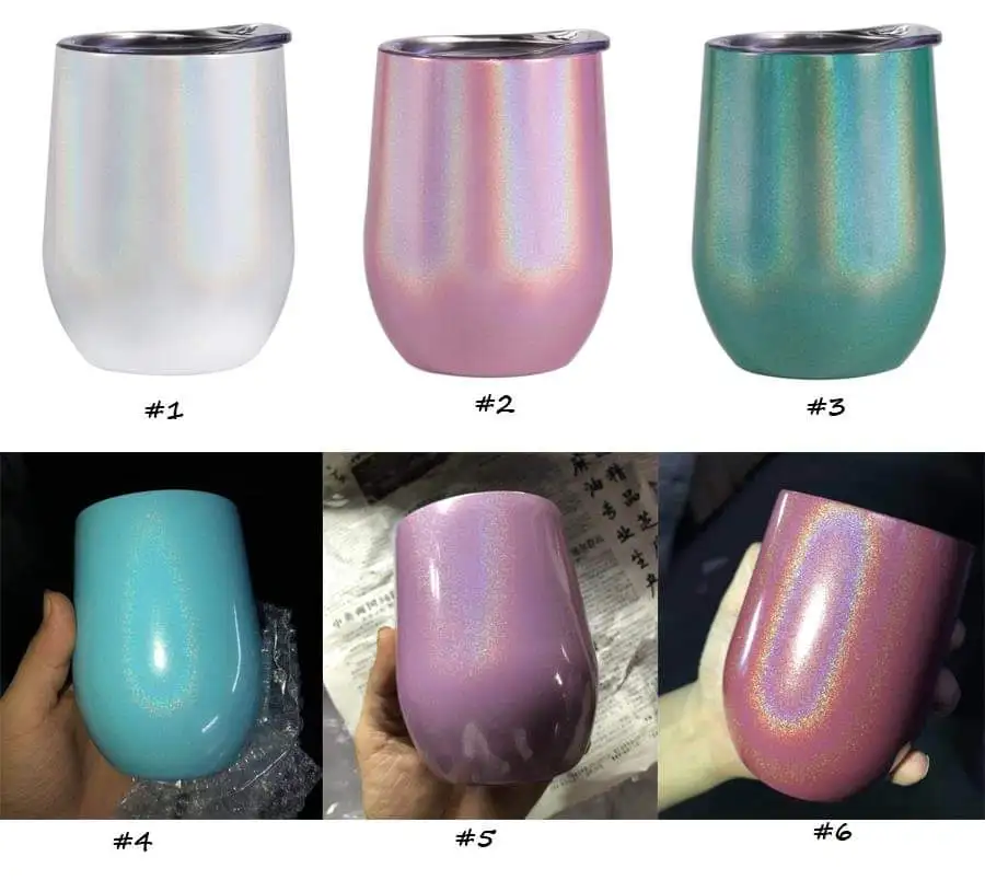 

amazon hot selling double wall stainless 9oz Stainless Steel Glitter Wine Tumblers New rainbow colors 9oz tumbler cups, Pink.white.bluen;red.purple.green