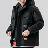 Hot custom black 100% polyester blank multi pockets private label mens winter work quilted hooded jackets