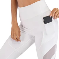 

2019 High Waist Oem Gym Wear Tights Ladies Women Sportswear Running Fitness Custom White Mesh Yoga Pants Leggings With Pockets