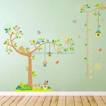 Dessin Animé Arbre Branche Oiseau Cage Stickers Muraux Hauteur Coincé Enfants Maternelle Environs Stickers Muraux Buy Autocollants De Mur De Cage