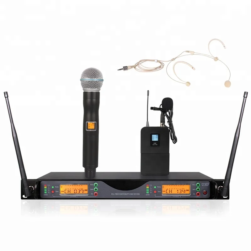

BUR24D Manufacturer uhf wireless karaoke ktv microphone professional karoke handheld lapel lavalier collar headset mic system, Grey black