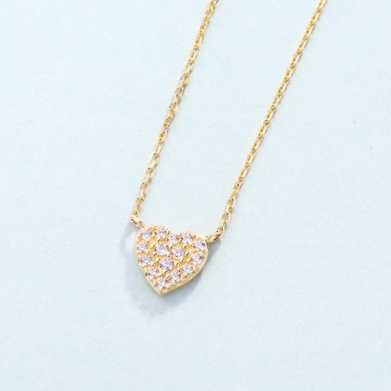 Dainty 14K gold love heart shape necklace, anniversary solid real gold couples  jewelry