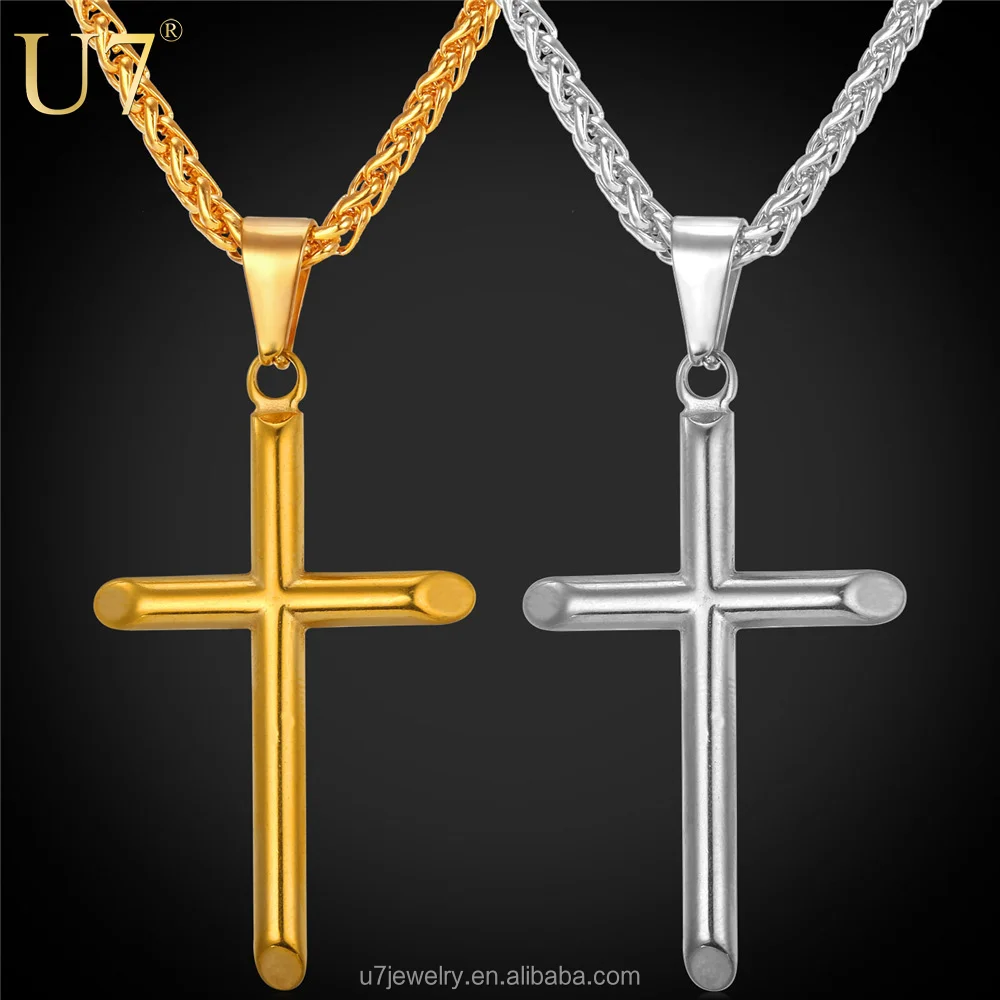 

U7 Cross Necklace Men Jewelry Stainless Steel 18K Gold Plated Religious Christian Jewelry Cross Necklaces & Pendants