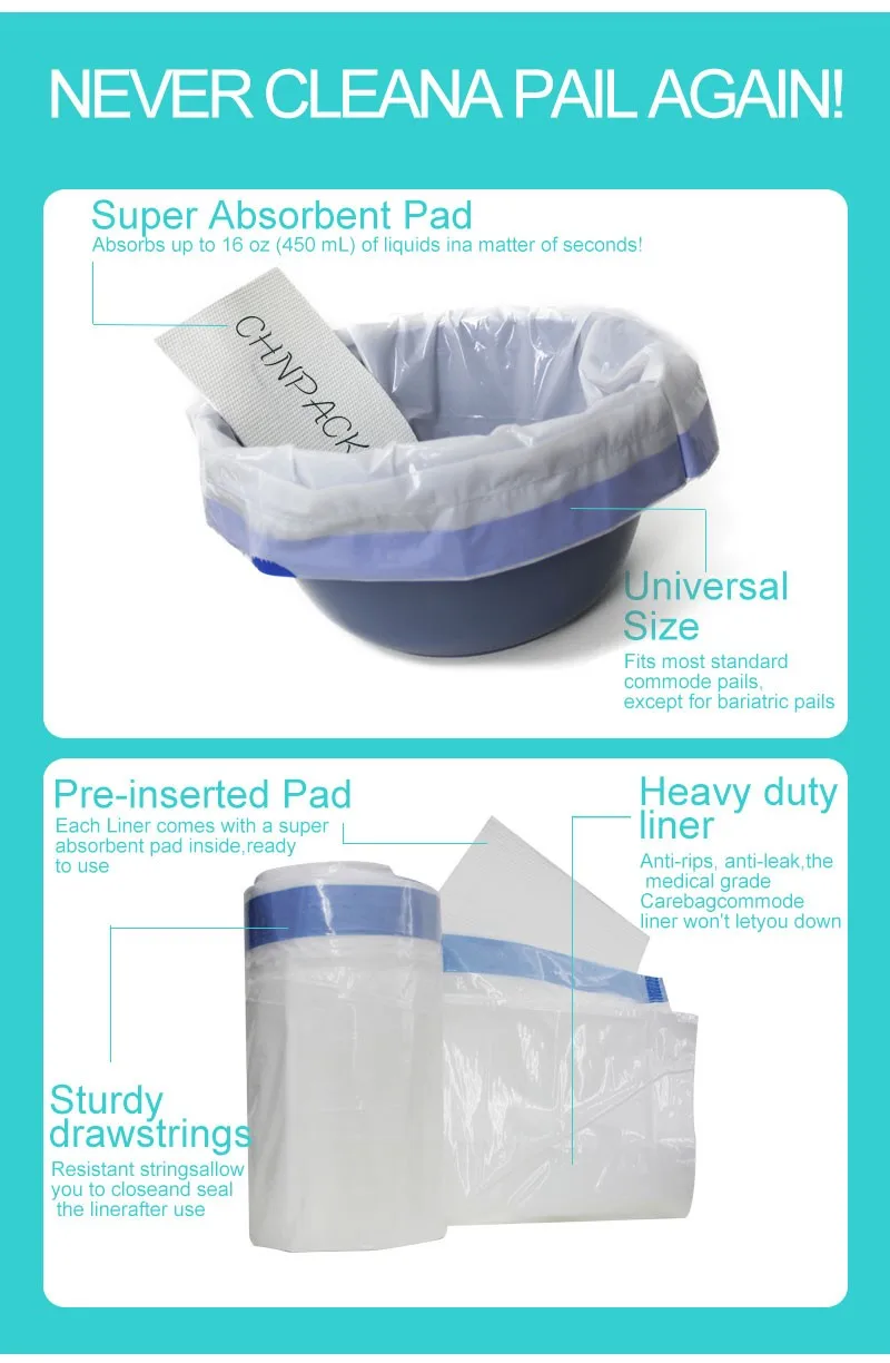 White Potty Liner Commode Liners Disposable Plastic Commode Liner With Absorbent Pad Buy
