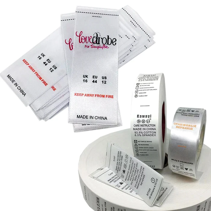 

Printed Brand Name Garment Wash Care Label Satin And Nylon Material Custom Care Labels For Clothing, Custom color