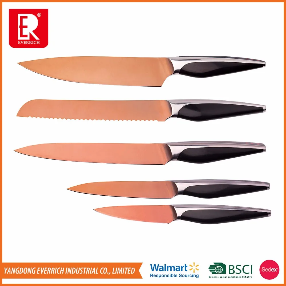 Best Quality Rose Gold Titanium 6 Pcs Forged Kitchen Knife Set Buy