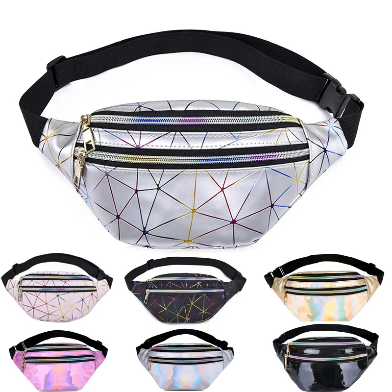 

Customized Holographic Pink Silver Women Belt Bag Ladies Waist Pouch Women Fanny Pack Waist Bag for women, Colorful