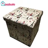 Decorative pattern design 600D square home cube ottoman foldable storage rest stool
