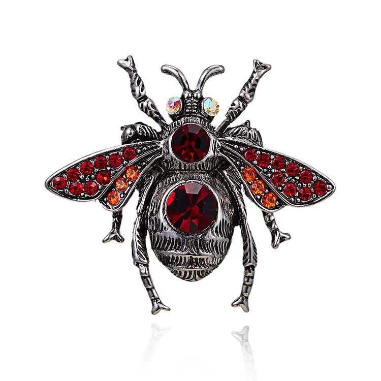 

Welwish Vintage Insect Brooch Pin Jewelry Antique Crystal Bee Brooch, Antique silver