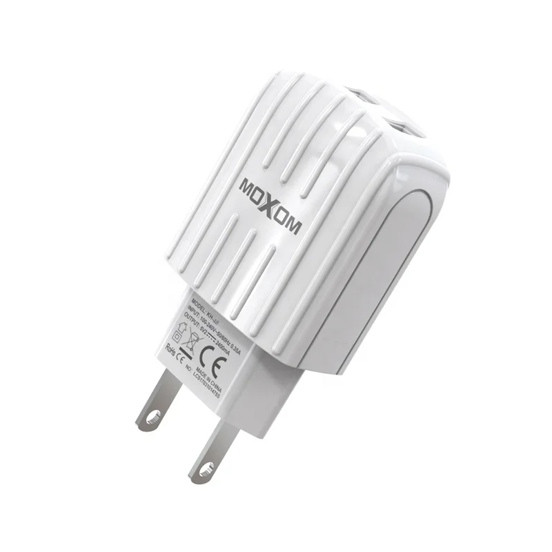 

MOXOM 2.4A USB Dual Port Wall Charger EU Plug Charger Adapter For Samsung iPhone X 8Plus, White