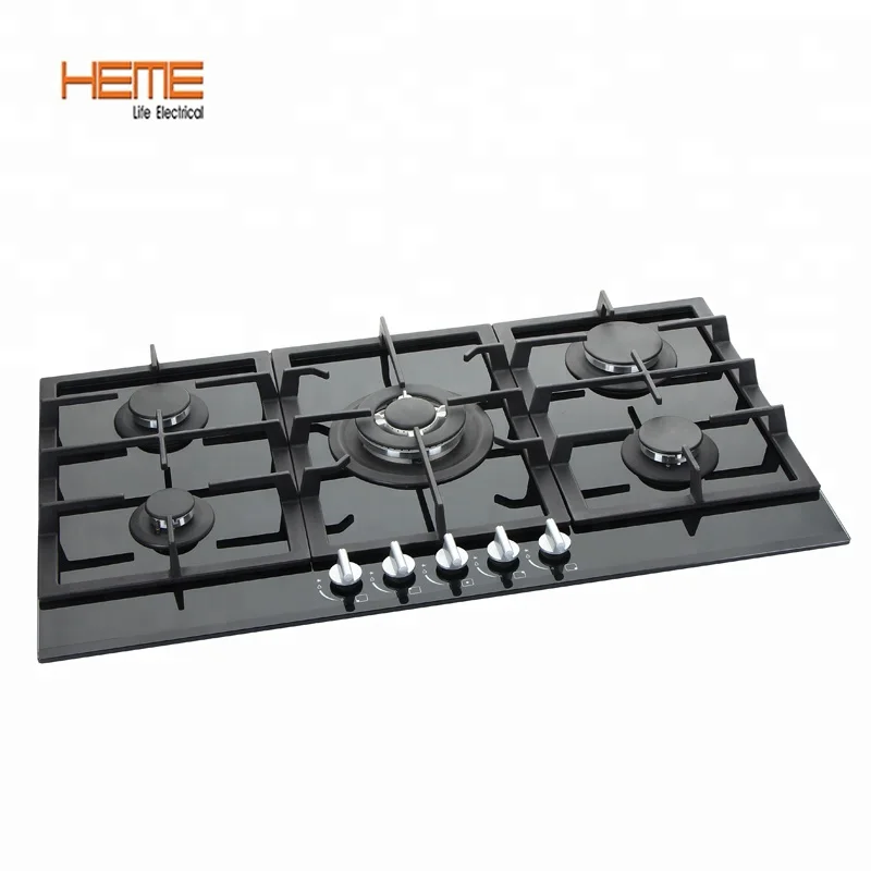 
8mm Thickness tempered glass panel built in 5 burner gas cooktop 