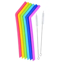 

6Pcs Custom Logo Folding Reusable Healthy Silicone Drinking Straws Set With Cleaning Brush