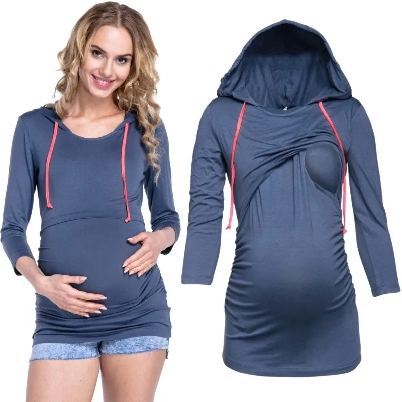 S2xl Women Autumn Winter Fashion Long Sleeve Solid Color Pregnant