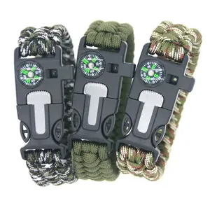 Wholesale Portable Outdoor Survival Equipment Whistle Compass High Density 550 Paracord Bracelet for Camping Hunting