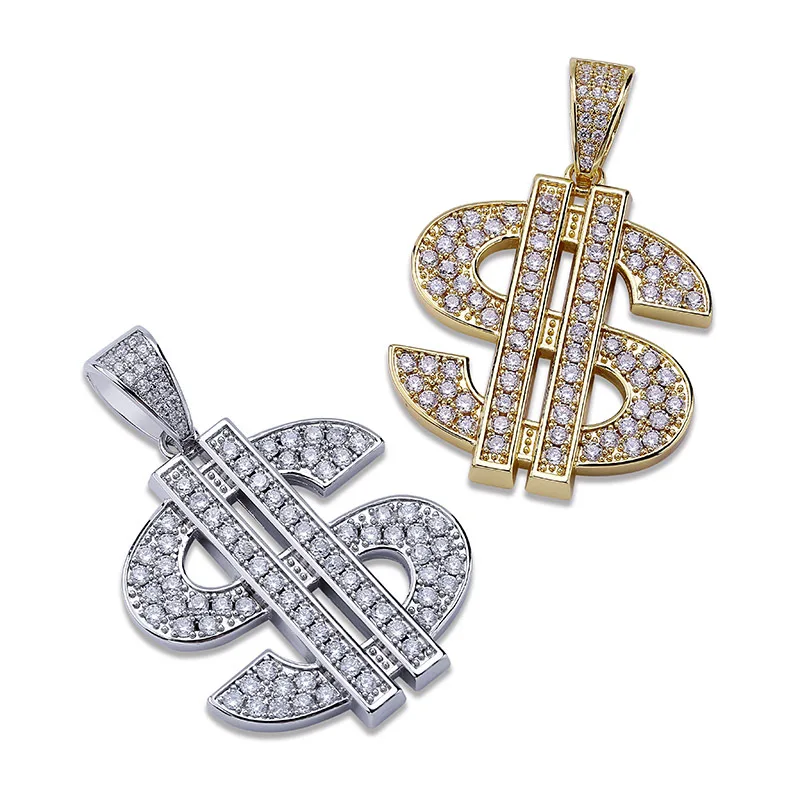 

Fashion Miami Chain Exaggerated USA US Dollar Symbol Gold Color Hiphop Jewelry Unisex Iced out Zircon stone pendant, Gold & silver