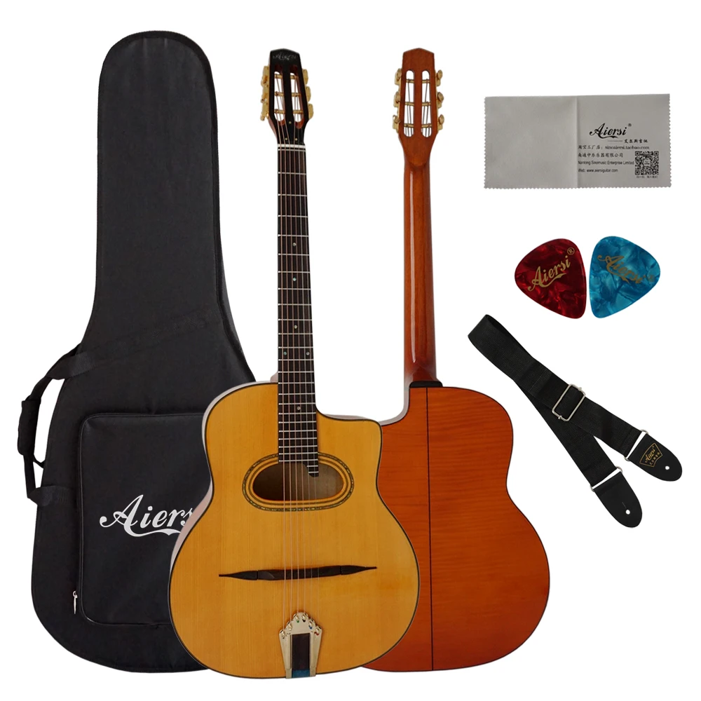 

Aiersi brand manouche Guitar Figured Maple Gypsy Grande Bouche Acoustic Guitar