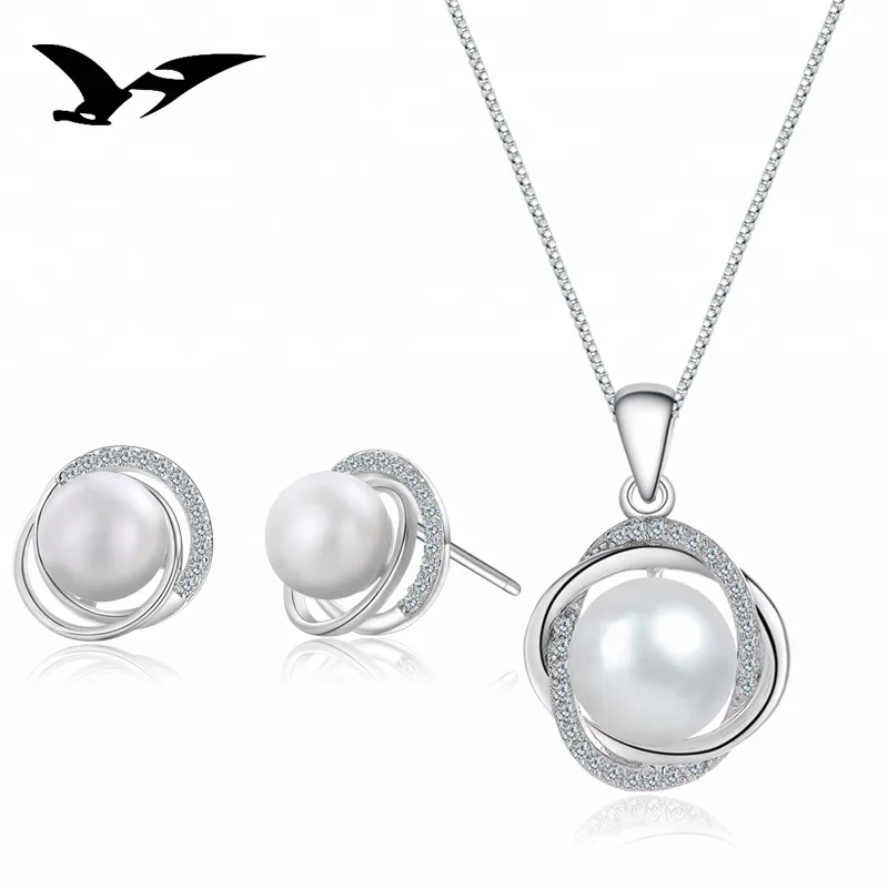 

fashion jewellery 925 sterling silver wholesale women freshwater pearl jewelry set